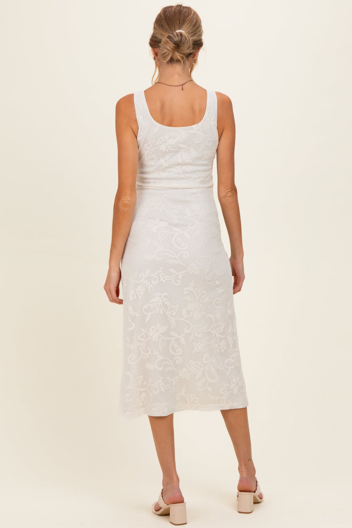 Ivory Floral Jacquard Mesh Maternity Midi Dress