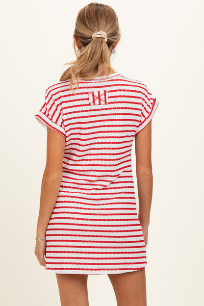 Red Textured Stripe Knit Maternity T-Shirt Dress
