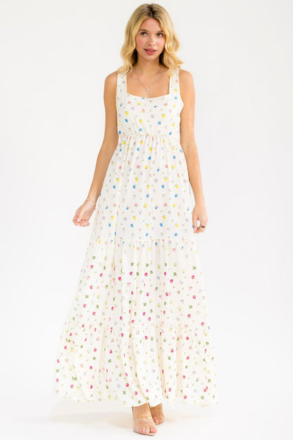 Ivory Floral Tiered Shoulder Tie Maternity Maxi Dress
