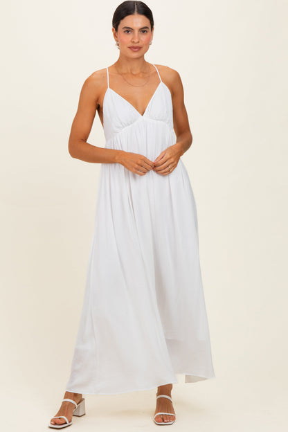 Off White V-Neck Open Back Maternity Maxi Dress