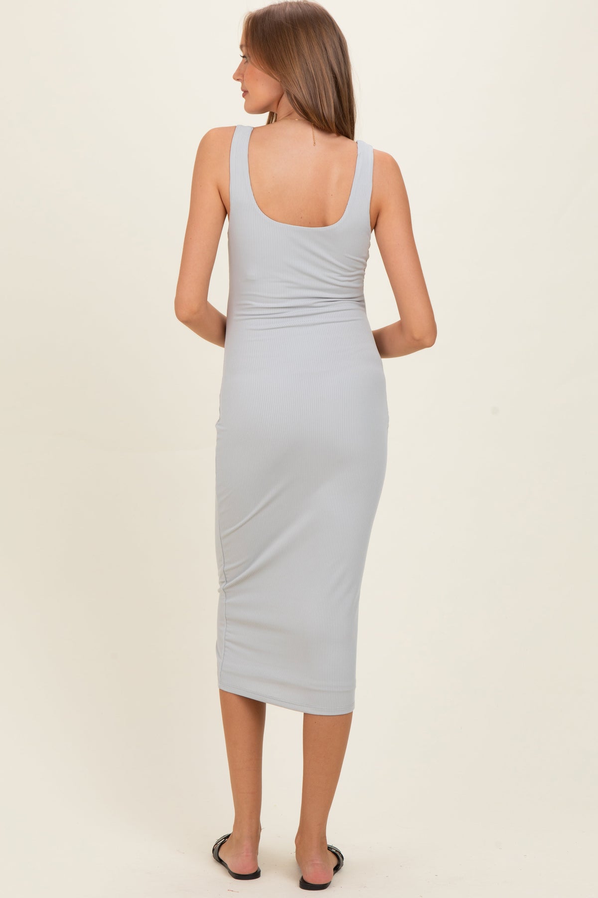 Silver Grey Square Neck Maternity Tank Dress