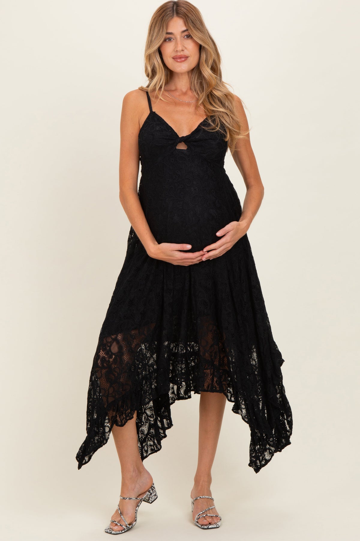 Black Twist Front Lace Maternity Maxi Dress