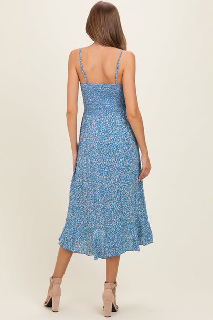 Cornflower V Neck Twist Front Cut Out Side Ruffle Slit Maternity Midi Dress