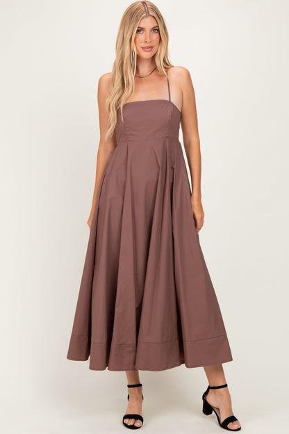Brown Midi Maternity Dress