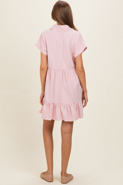 Rose Quartz Button Down Maternity Mini Dress