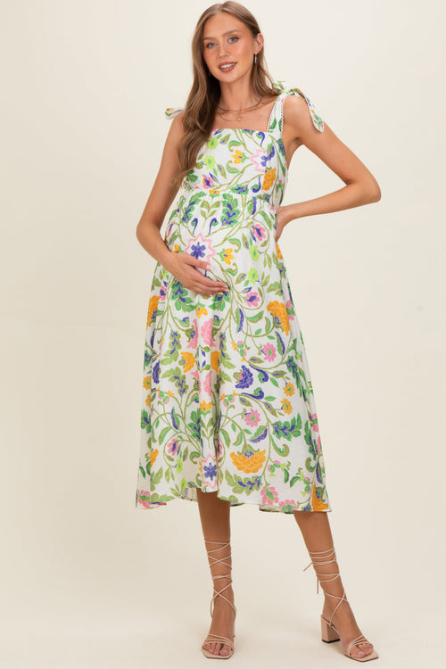 Lemongrass Floral Shoulder Tie Maternity Midi Dress