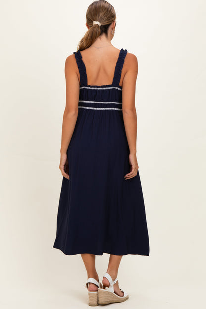 Navy Front Tie Sleeveless Maternity Midi Dress