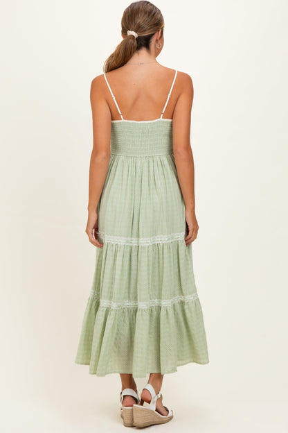 Mint Cream Printed Lace Tiered Maternity Maxi Dress