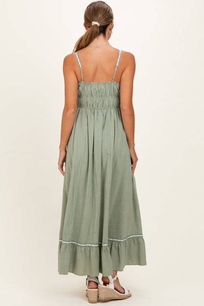 Light Olive Lace Ribbon Detail Maternity Maxi Dress