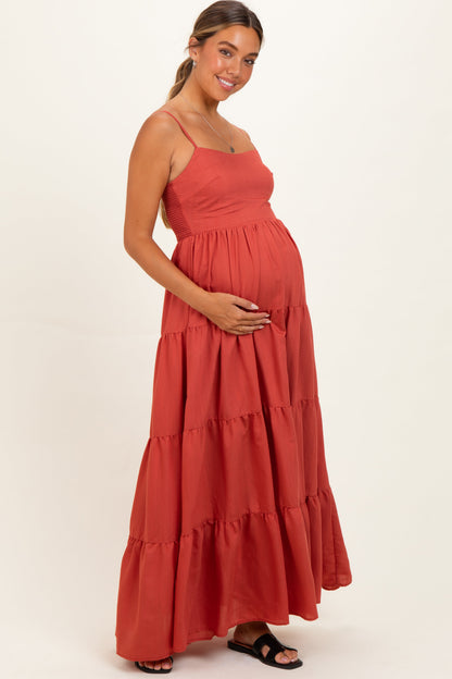 Bronze Sleeveless Tiered Maternity Maxi Dress