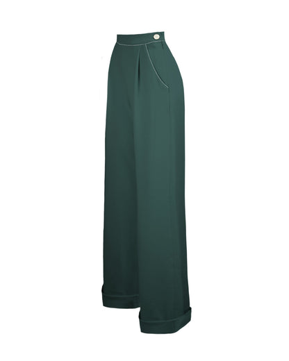 1940s Hepburn Pleated Trousers - Racing Green