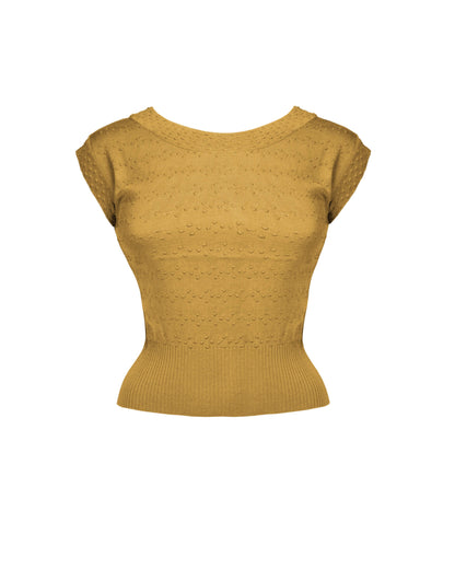 1950s Scoop Neck Knitted Top - Gold