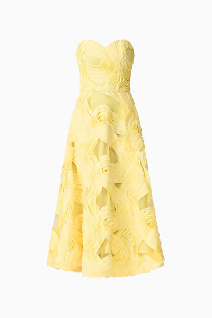 Asher Sweetheart Midi Dress in Yellow