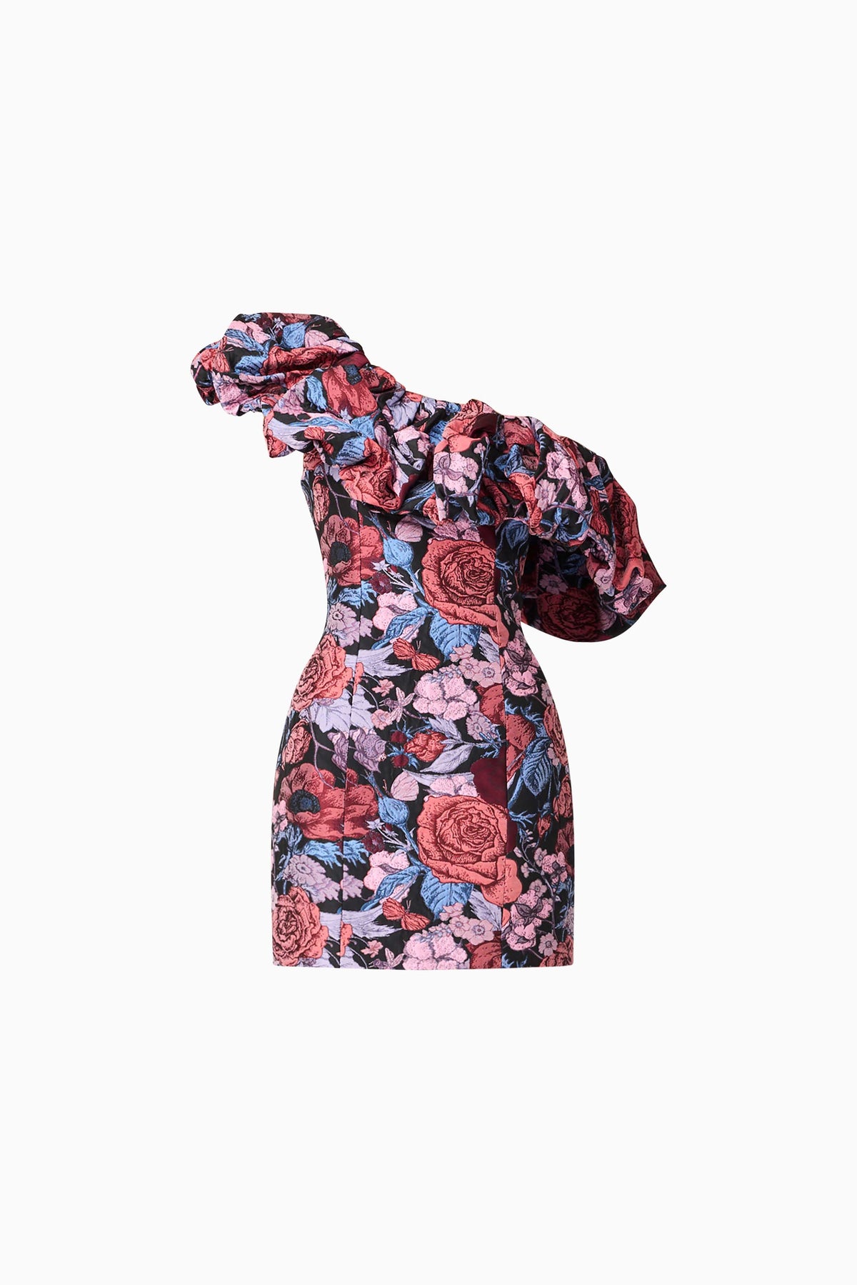 Delphine One Shoulder Mini Dress in Pink & Black Floral