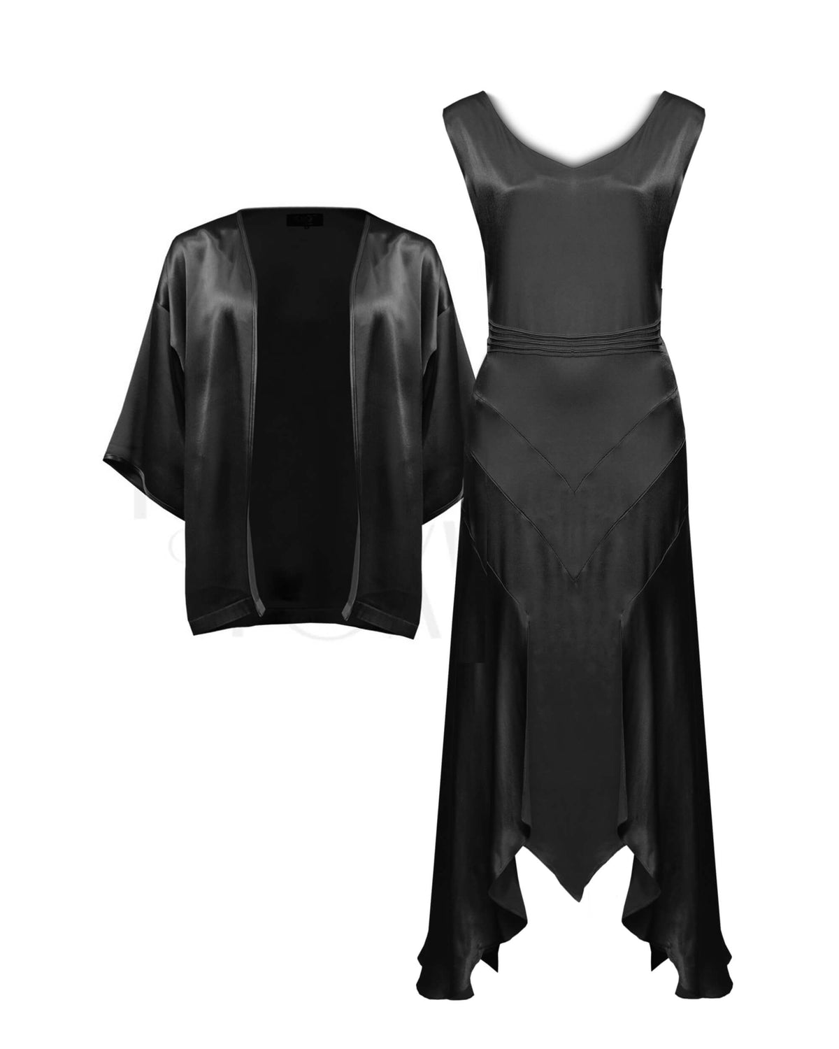1920s Sheba Evening Gown Set - Ebony Satin