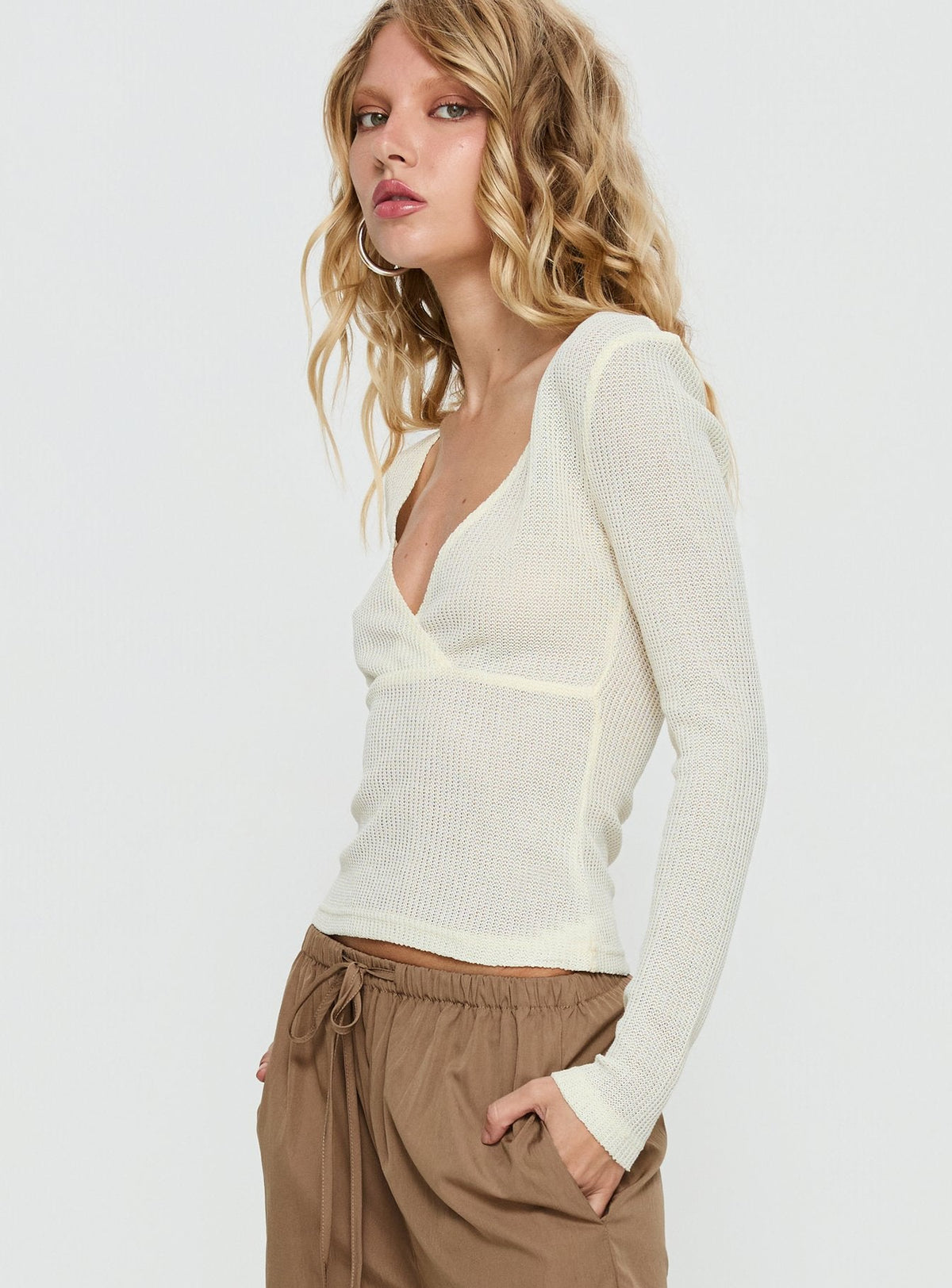 Cassidey Cross Front Long Sleeve Top Cream