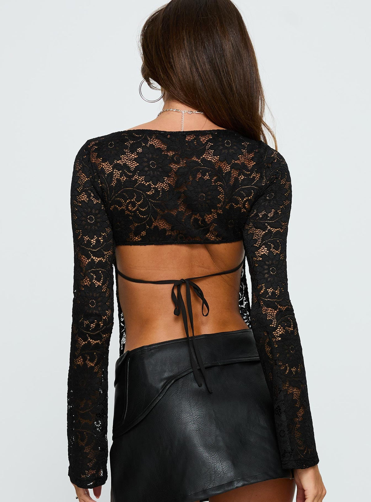 Plentiful Open Back Long Sleeve Top Black