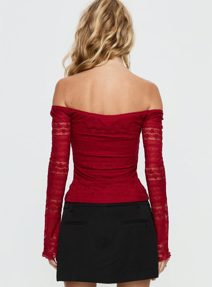 Deyci Lace Off Shoulder Top Red