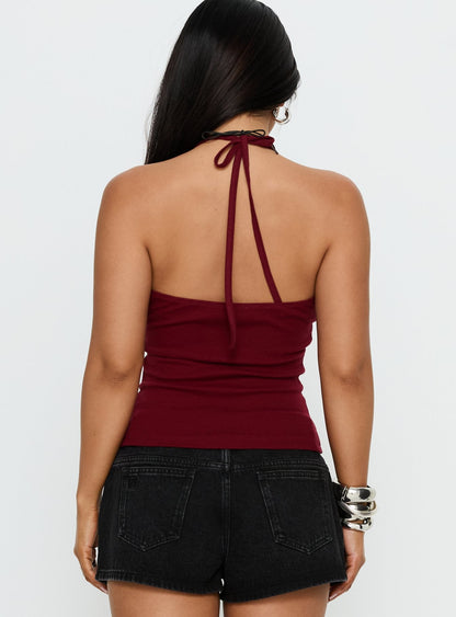 Sentiment V Neck Cami Top Burgundy