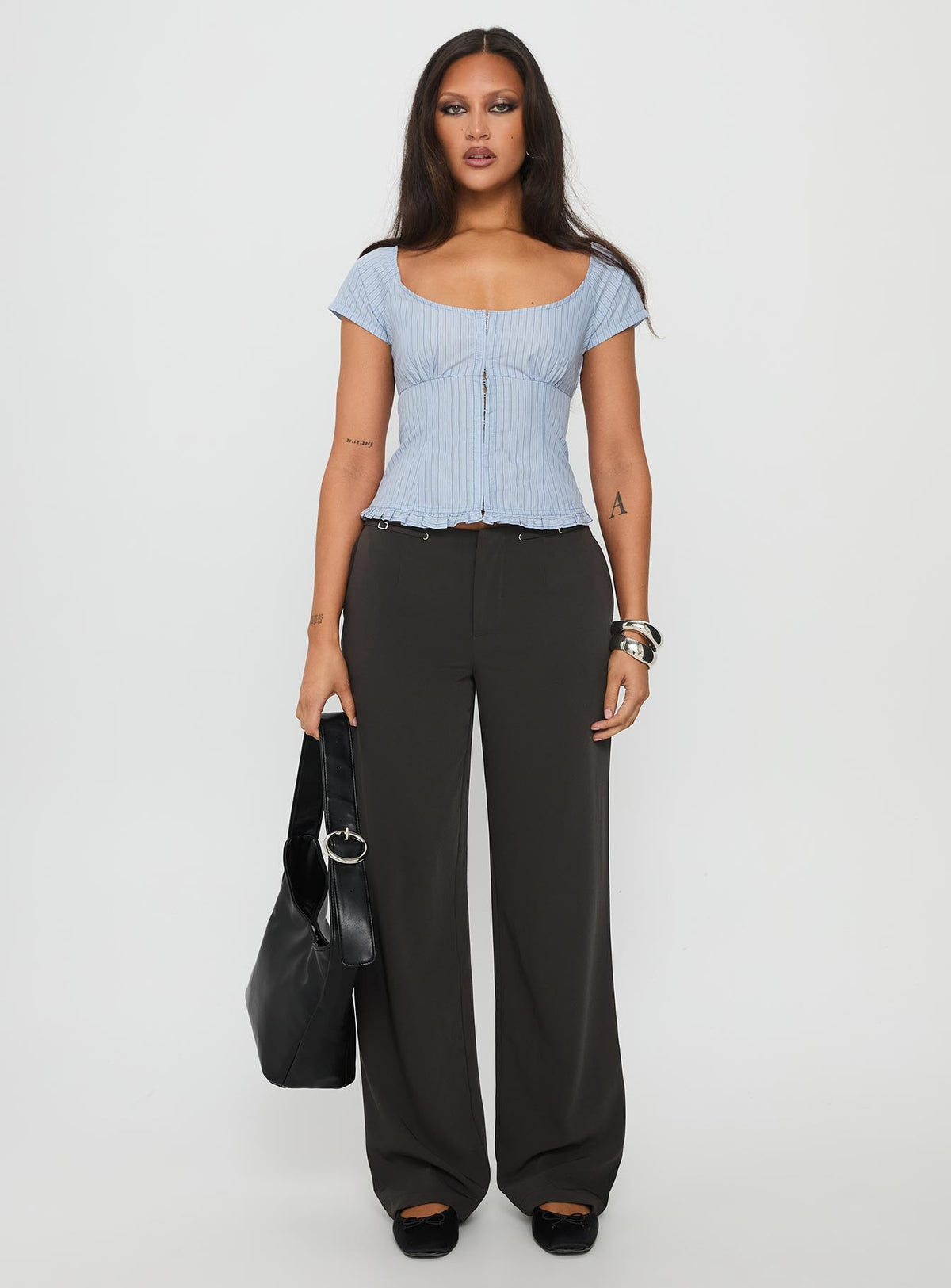 Nymera Short Sleeve Blouse Top Blue Stripe