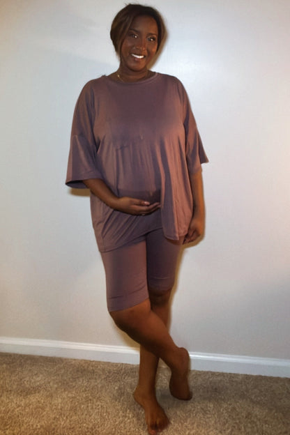 Purple Biker Short Maternity Sleep Set