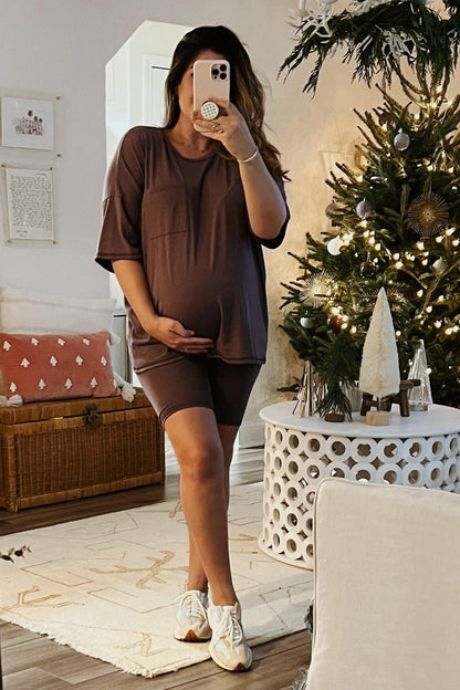 Purple Biker Short Maternity Sleep Set