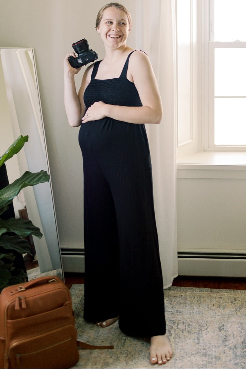 Black Sleeveless Wide Leg Maternity Jumpsuit