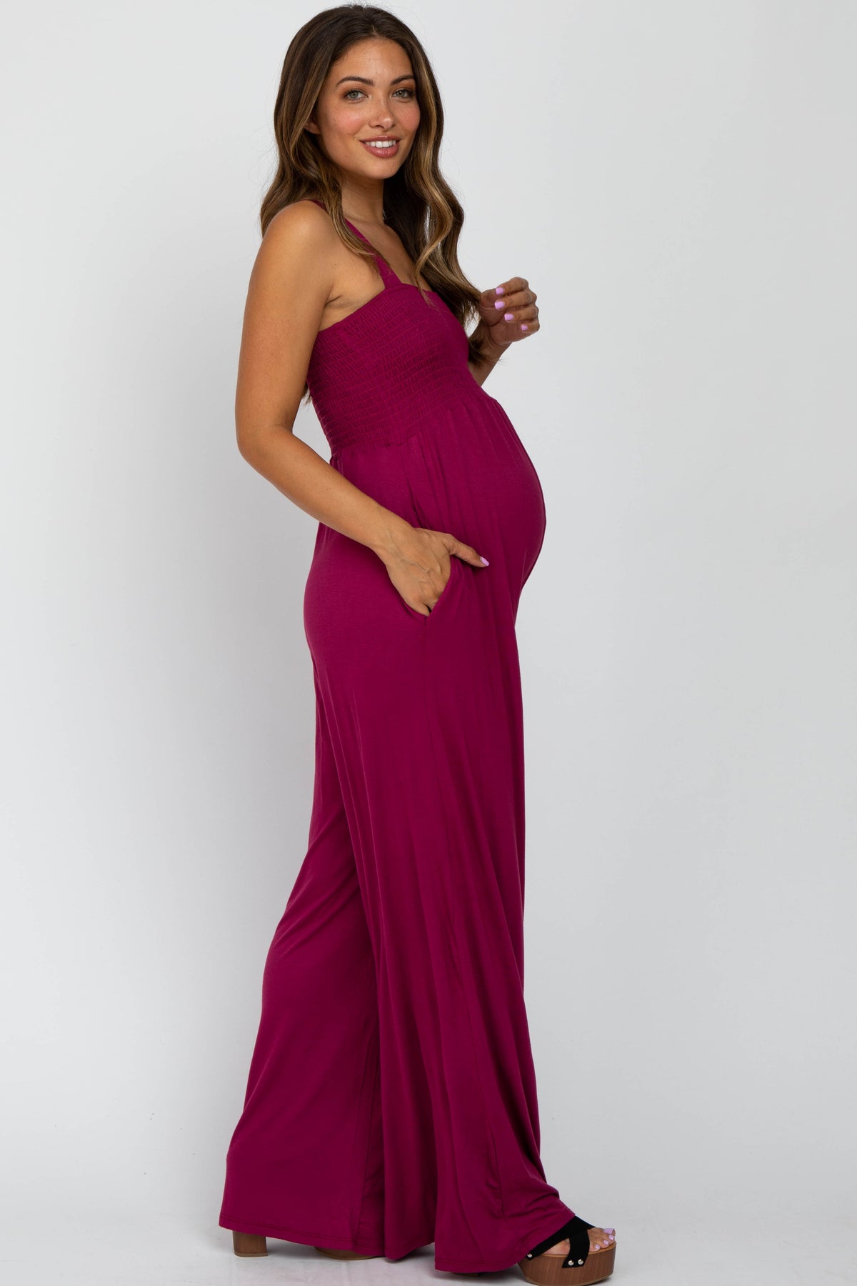 Magenta Sleeveless Wide Leg Maternity Jumpsuit