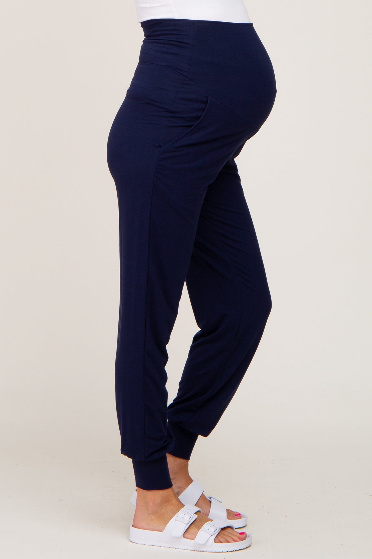 Navy Blue Maternity Band Jogger Pants