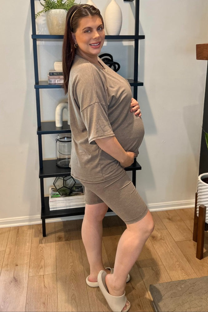 Mocha Biker Short Maternity Sleep Set