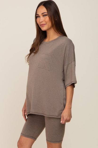 Mocha Biker Short Maternity Sleep Set