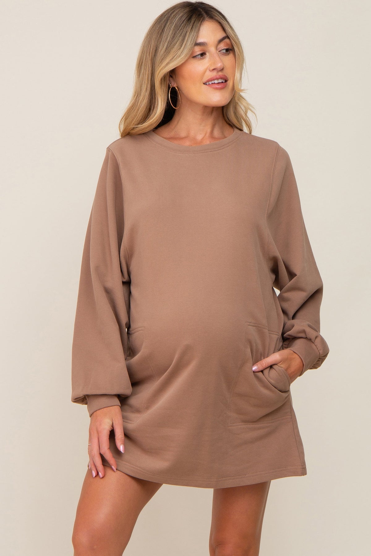 Mocha Ultra Soft Maternity Sweatshirt Dress