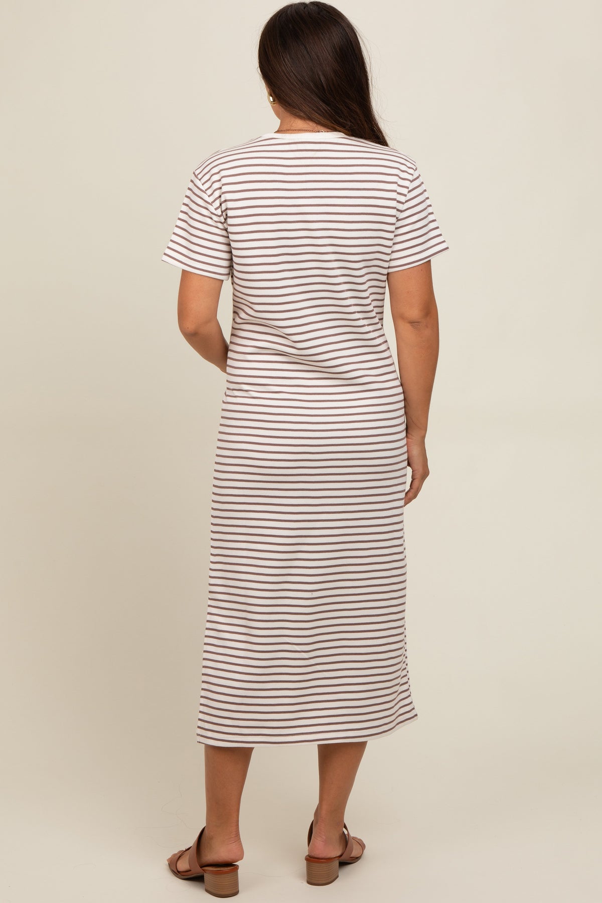 Cream Striped Short Sleeve Maternity T-Shirt Midi Dress