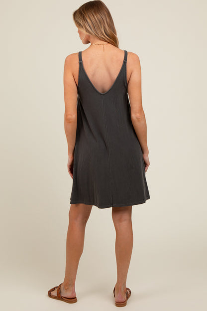 Charcoal Ribbed Sleeveless Front Seam Maternity Dress