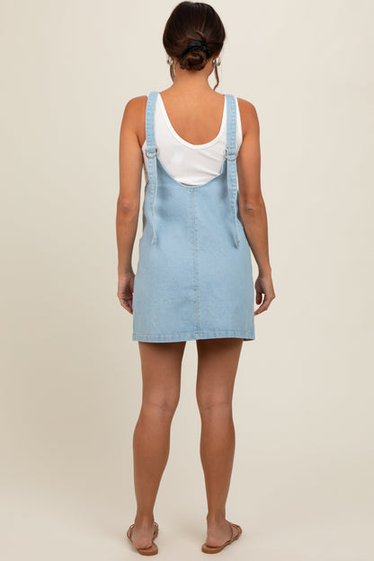 Blue Denim Side Pocket Overall Maternity Dress