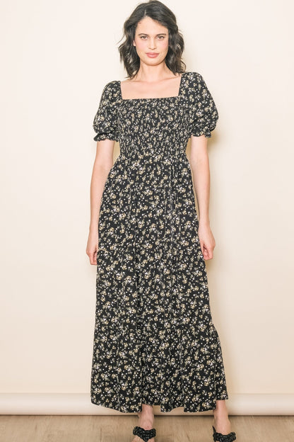 Black Floral Midi Maternity Dress