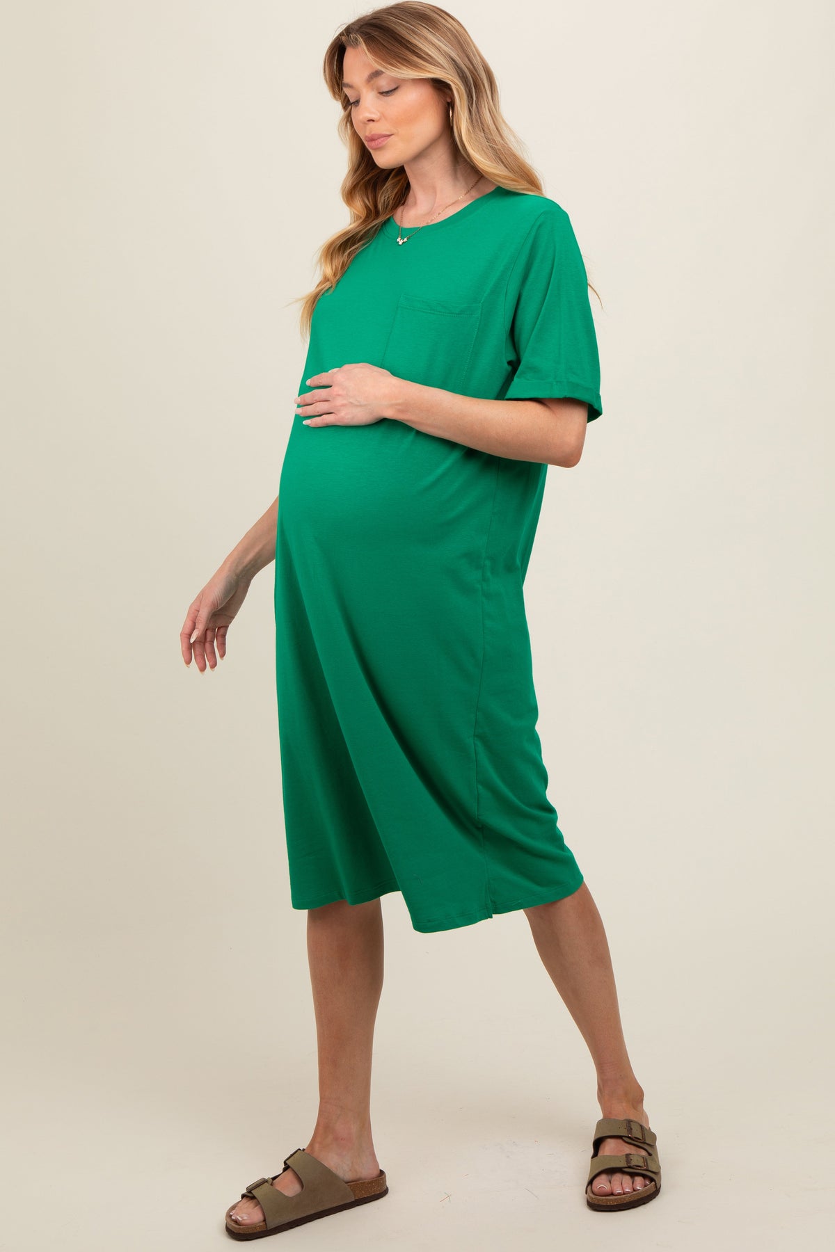 Green Oversized Round Neck T-Shirt Maternity Dress