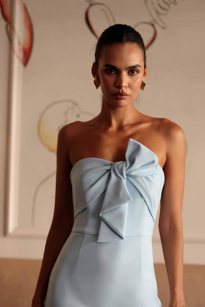 Ami Strapless Midi Dress in Blue