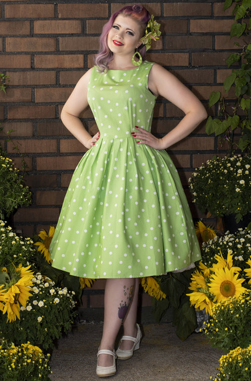 Annie Retro Polka Dot Dress in Pale Green