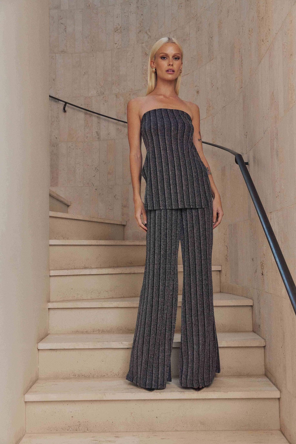 CURAAE Liberty Striped Knit Set in Grey