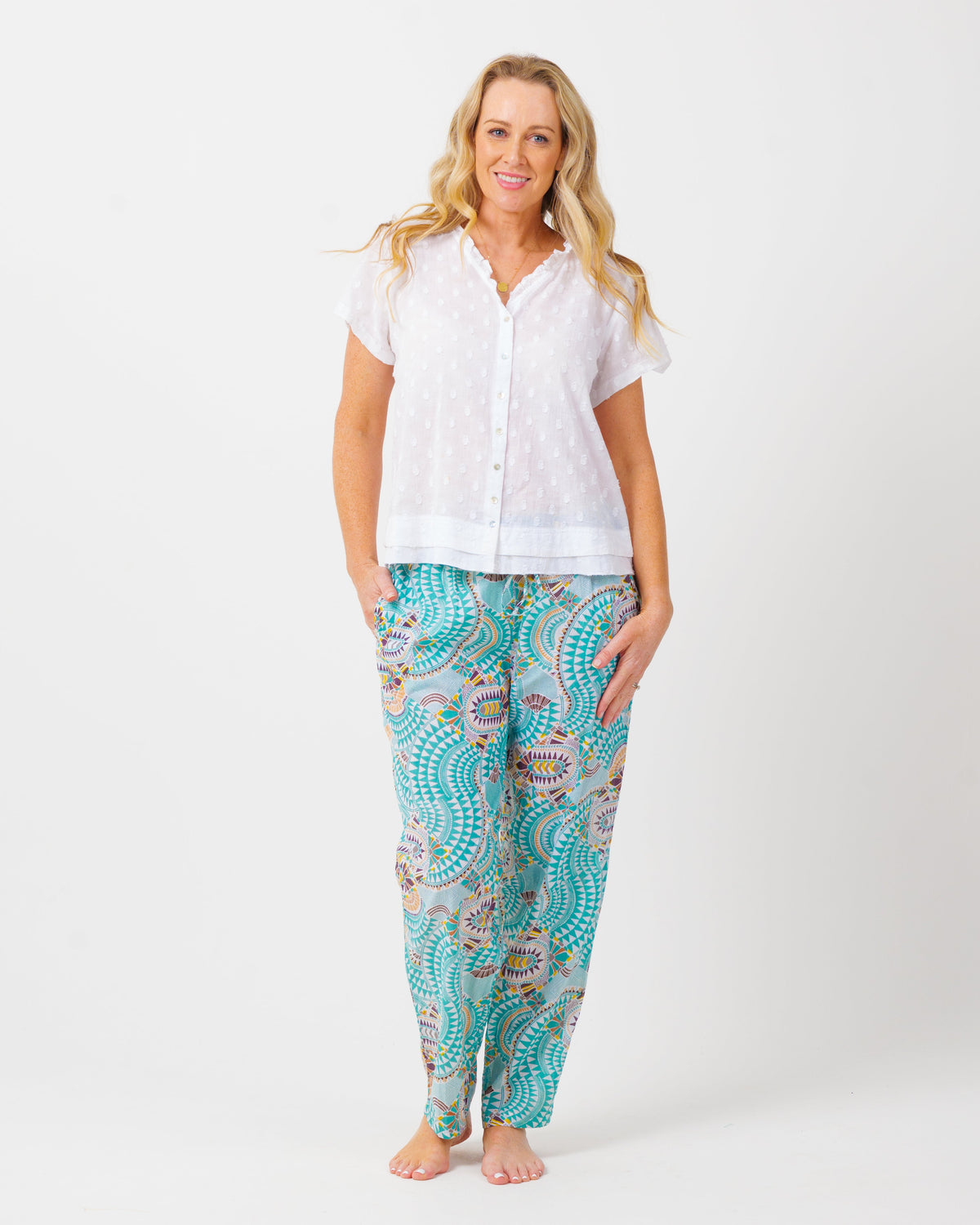 Chilli Pants in Aqua Geo