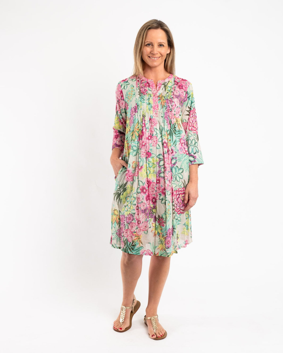 Lined Summer Dress in Pink and Pale Green Floral
