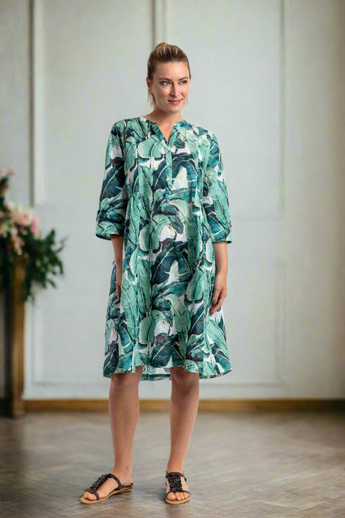 Airley Dress in Green Banana Leaves