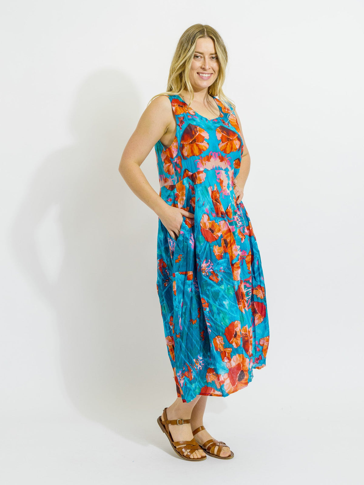 Glasshouse Dress in Sea Green Poppy