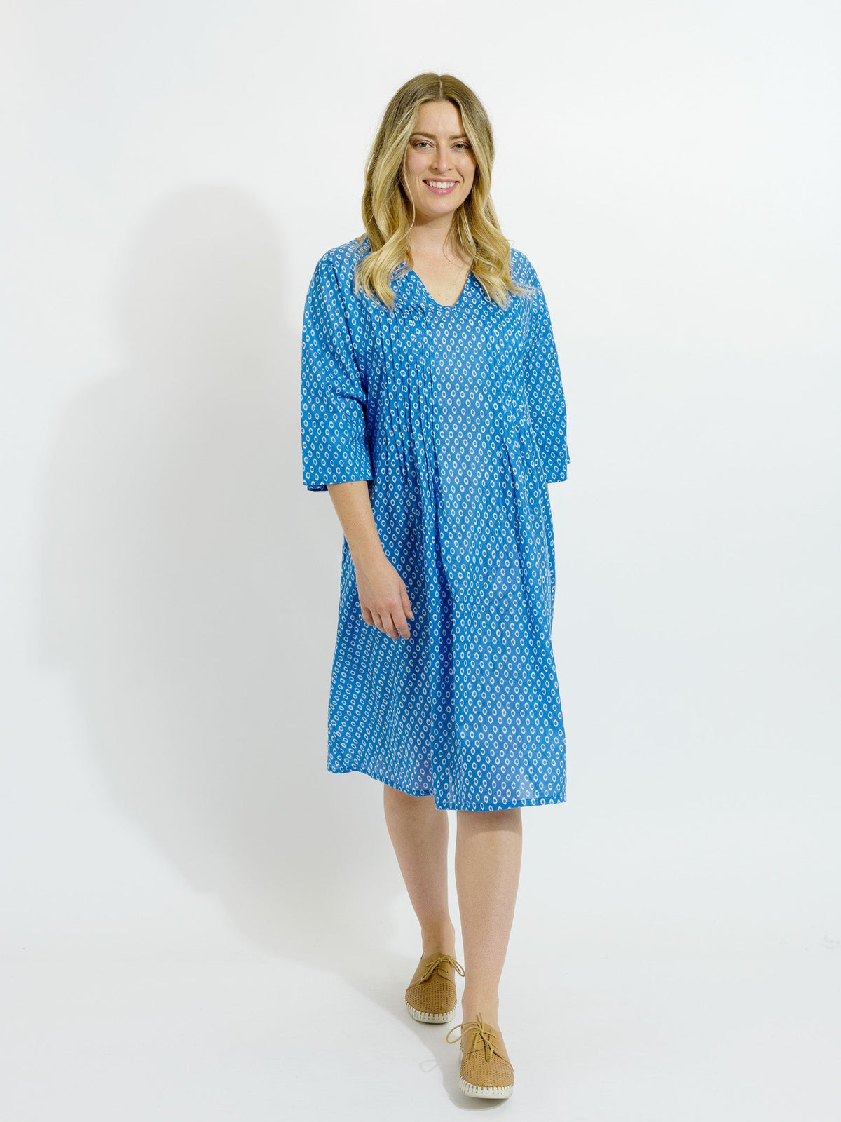 Heron Dress in Blue and White Eyes
