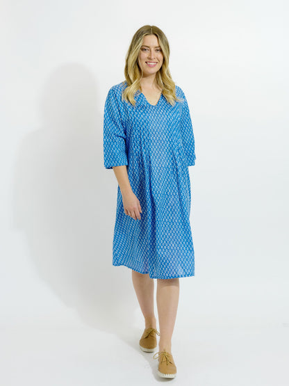 Heron Dress in Blue and White Eyes