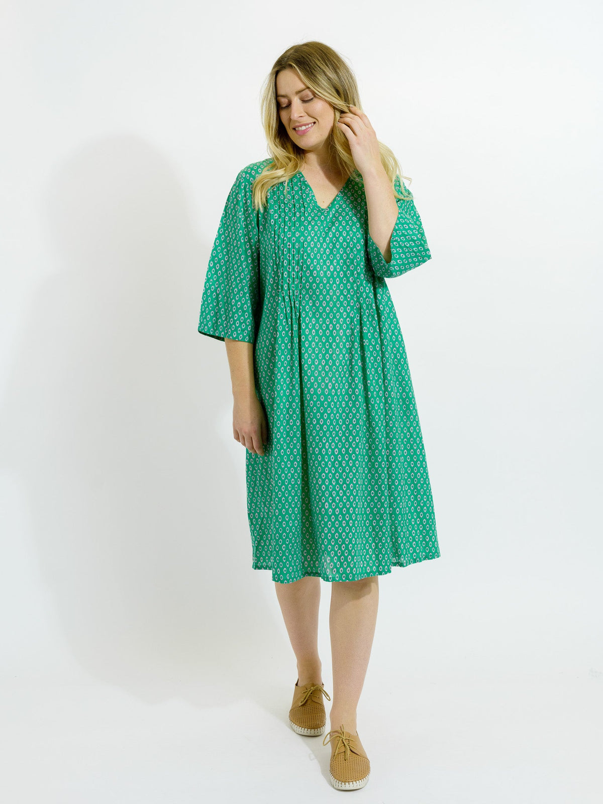 Heron Dress in Mauve and Green Eyes