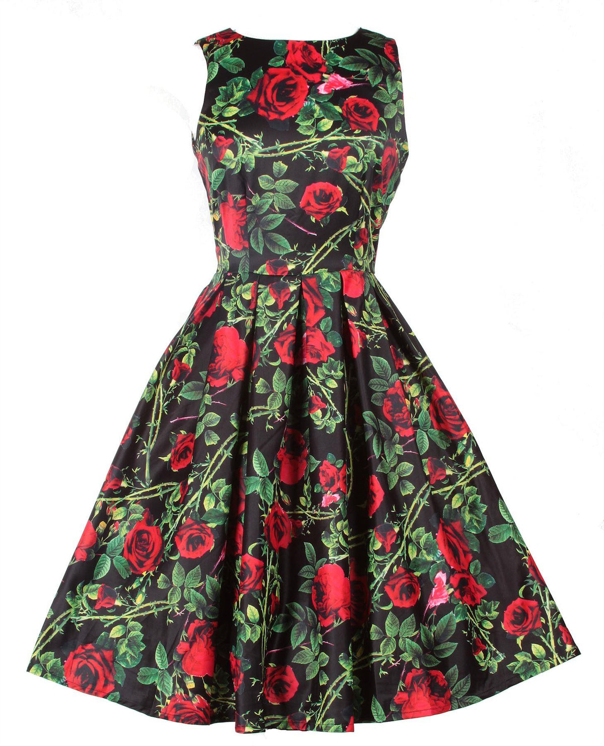 Annie Rose Thorns Floral Retro Dress in Black
