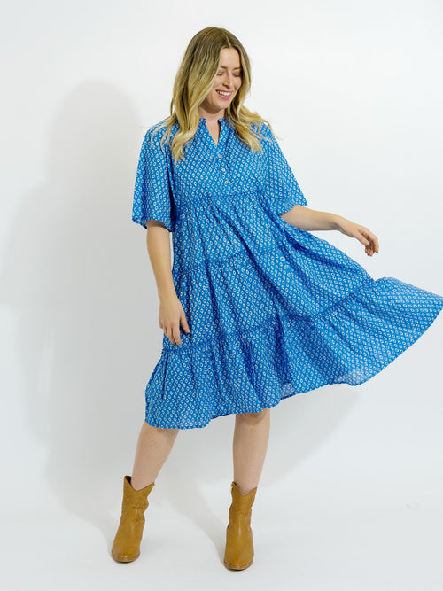 Castaway Dress in Blue and White