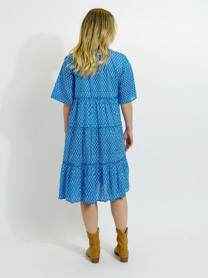 Castaway Dress in Blue and White